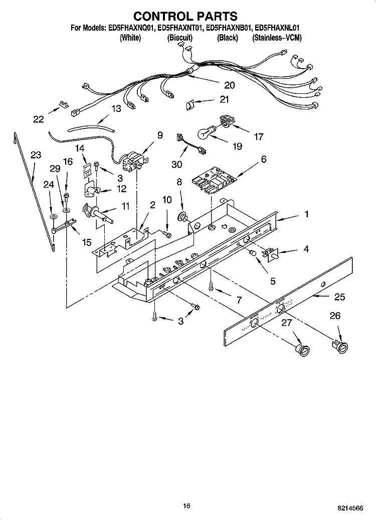 CONTROL PARTS Diagram and Parts List for ED5FHAXNT01  Whirlpool Refrigerator