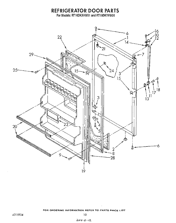 REFRIGERATOR DOOR , NOT ILLUSTRATED Diagram and Parts List for RT16DKXVW01  Roper Refrigerator