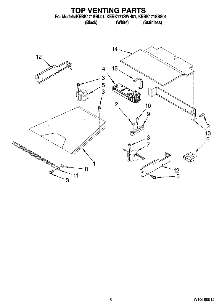 TOP VENTING PARTS, OPTIONAL PARTS (NOT INCLUDED) Diagram and Parts List for KEBK171SBL01  KitchenAid Wall Oven