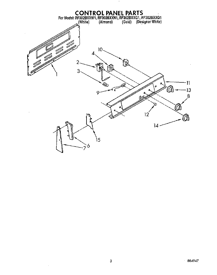 CONTROL PANEL, LITERATURE Diagram and Parts List for RF302BXXN1  Whirlpool Range