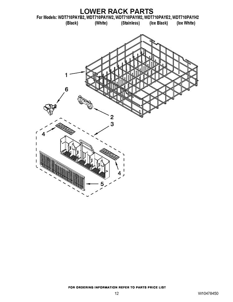 LOWER RACK PARTS Diagram and Parts List for WDT710PAYM2  Whirlpool Dishwasher