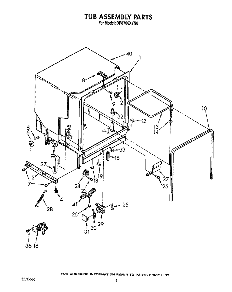TUB ASSEMBLY Diagram and Parts List for DP8700XYN0  Whirlpool Dishwasher