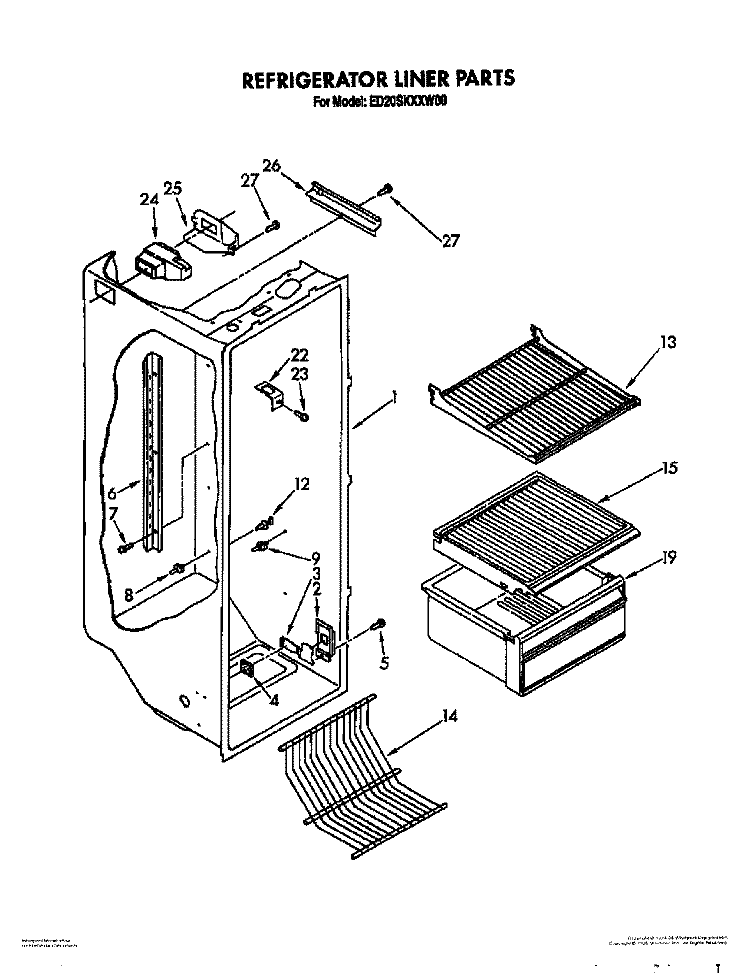 REFRIGERATOR LINER Diagram and Parts List for ED20SKXXW00  Whirlpool Refrigerator