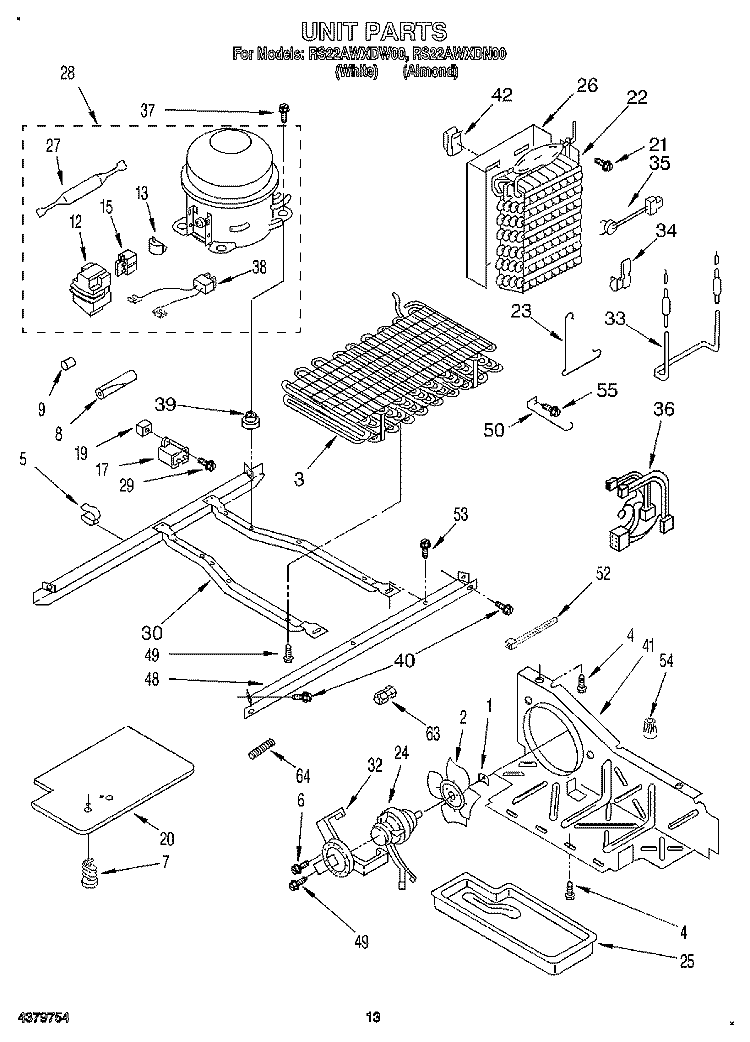 UNIT Diagram and Parts List for RS22AWXDN00  Roper Refrigerator