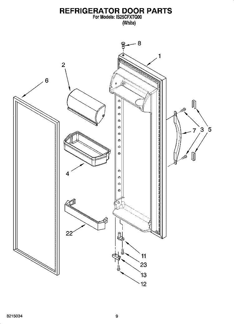REFRIGERATOR DOOR PARTS Diagram and Parts List for IS25CFXTQ00  Inglis Refrigerator
