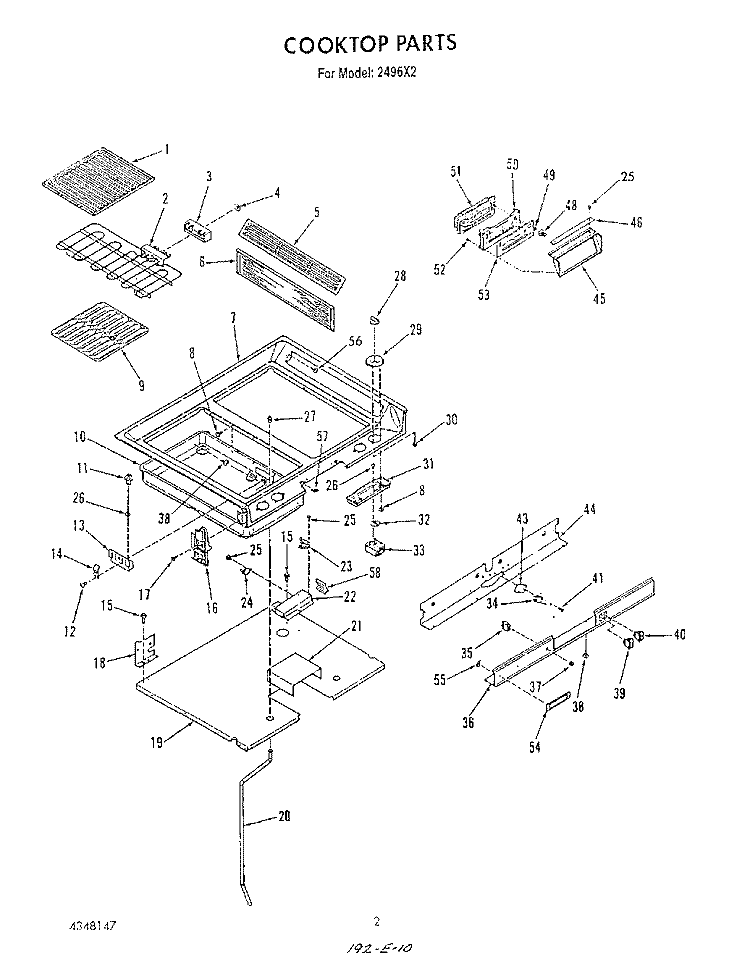 COOK TOP Diagram and Parts List for 2496^2  Whirlpool Range