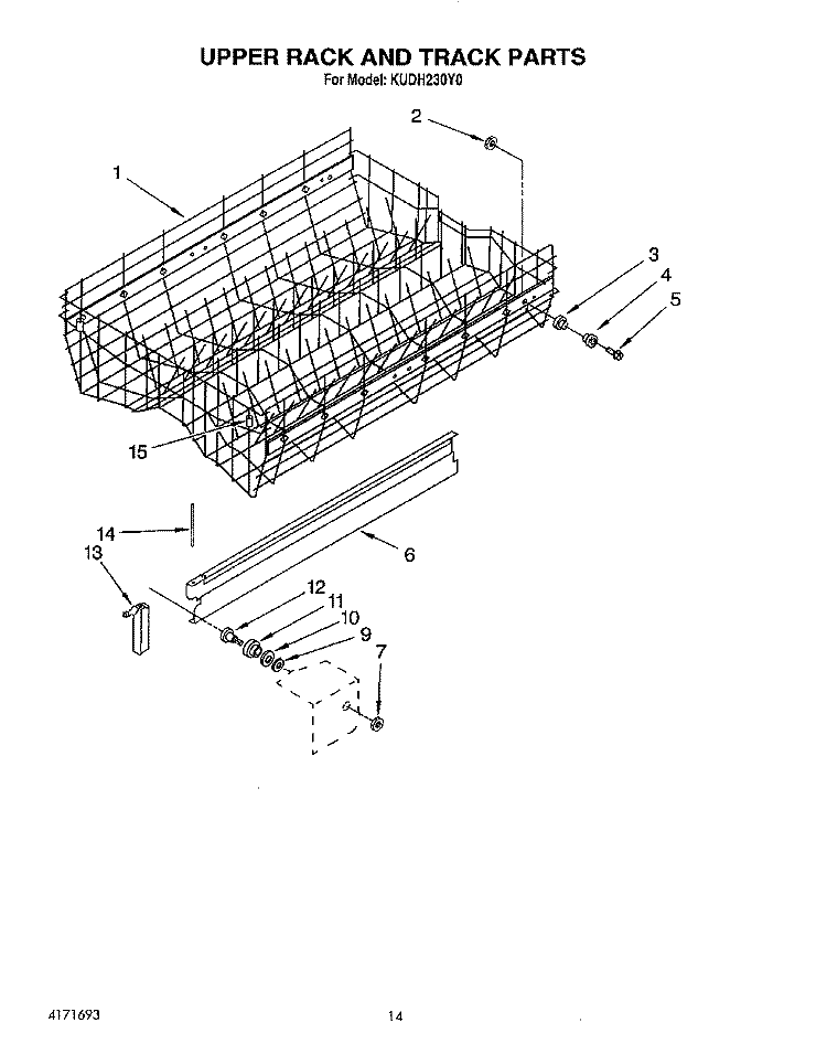 UPPER RACK AND TRACK Diagram and Parts List for KUDH230Y0  KitchenAid Dishwasher