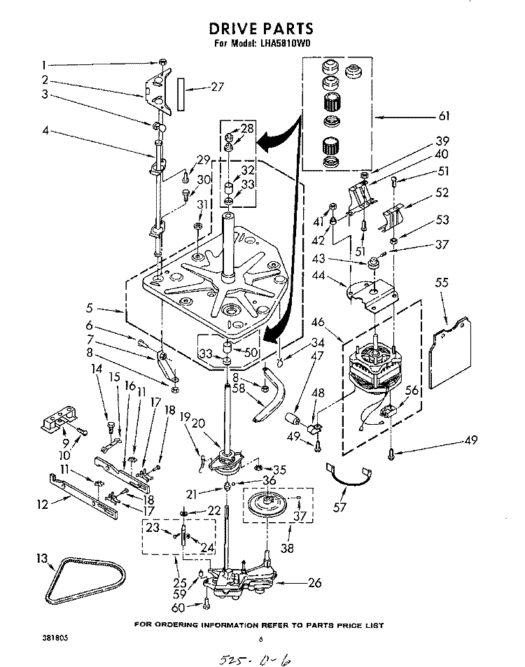 DRIVE , LIT/OPTIONAL Diagram and Parts List for LHA5810W0  Whirlpool Washer