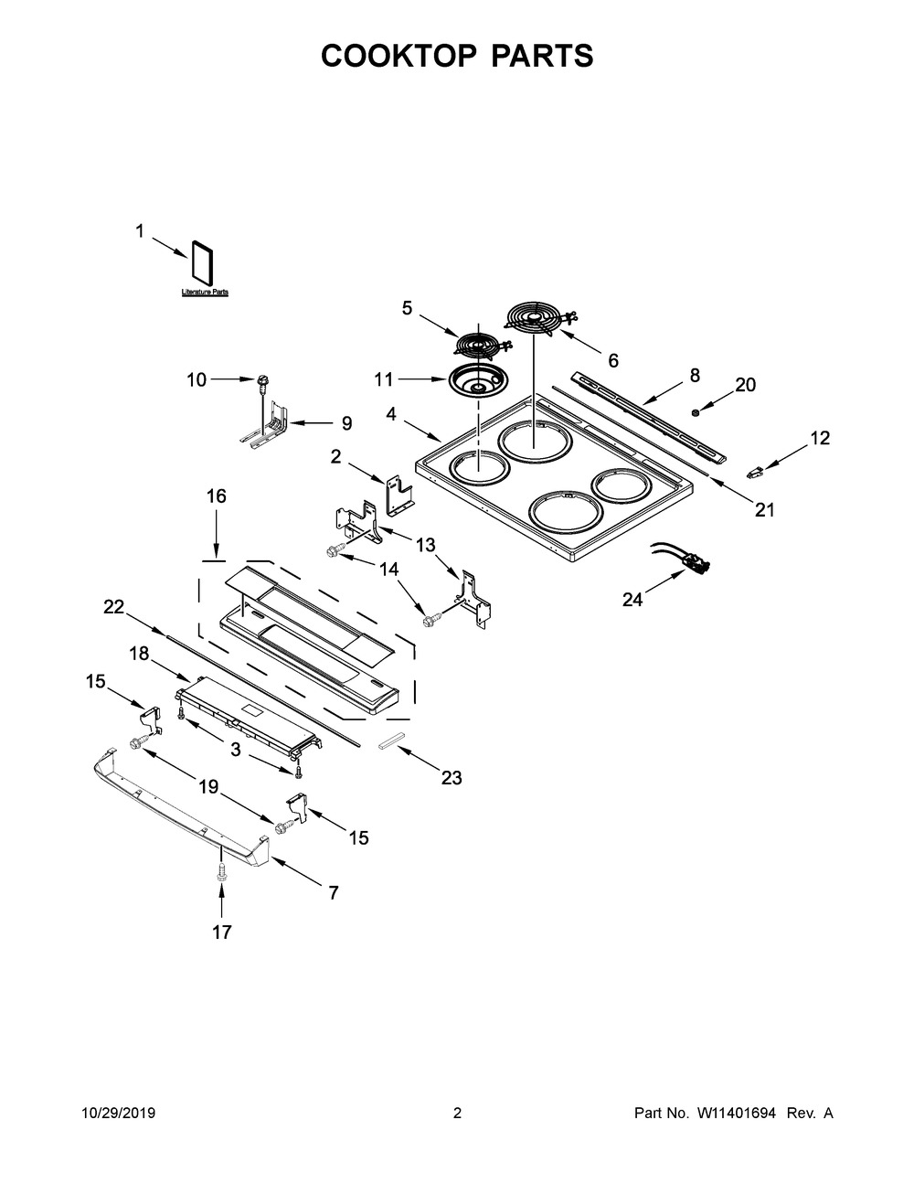 Cooktop Parts Diagram and Parts List for WEC310SAGS3  Whirlpool Range