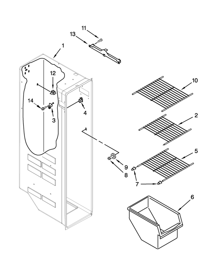 Freezer Liner Parts Diagram and Parts List for 5WRS22FDBF02  Whirlpool Refrigerator