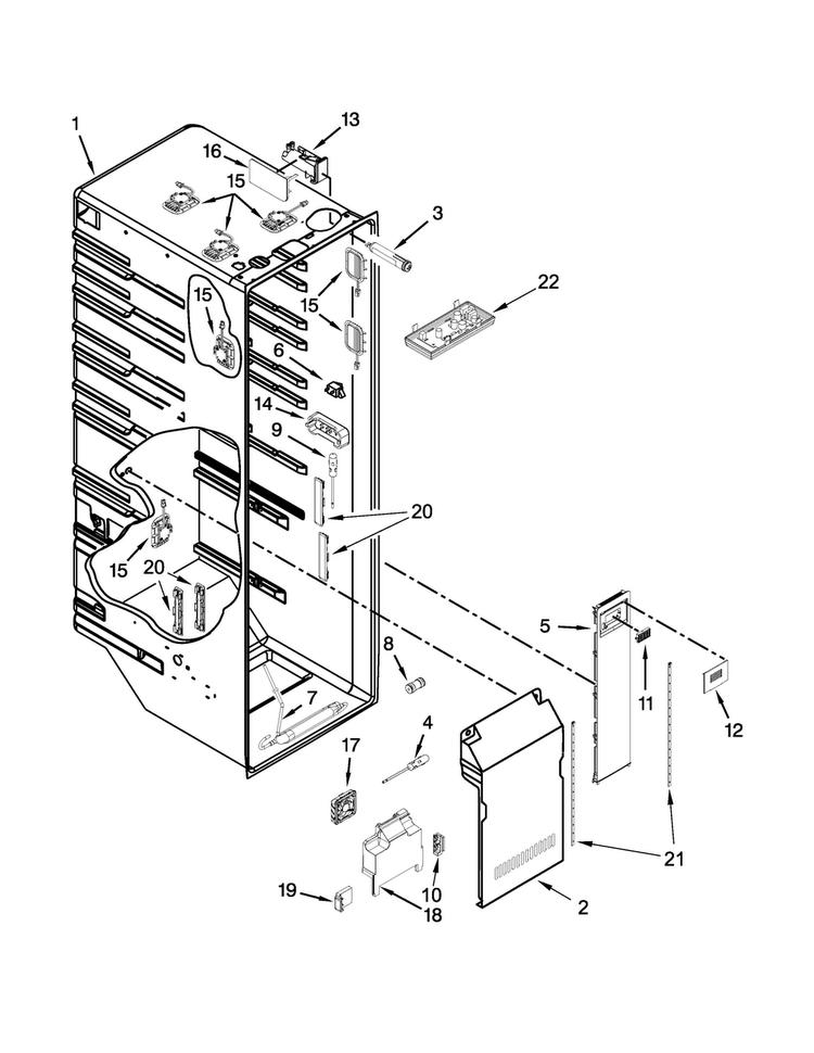 Refrigerator Liner Parts Diagram and Parts List for WRS973CIDM00  Whirlpool Refrigerator