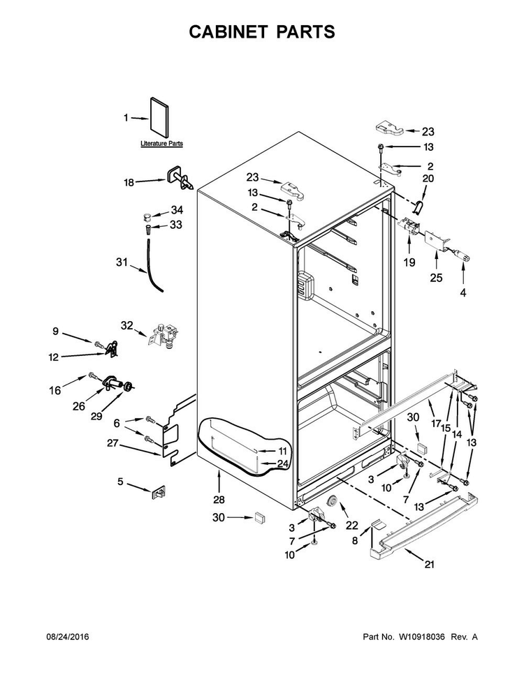 Cabinet Parts Diagram and Parts List for WRF560SMYE04  Whirlpool Refrigerator