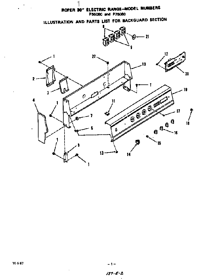 Backguard Diagram and Parts List for F7608*0  Roper Range