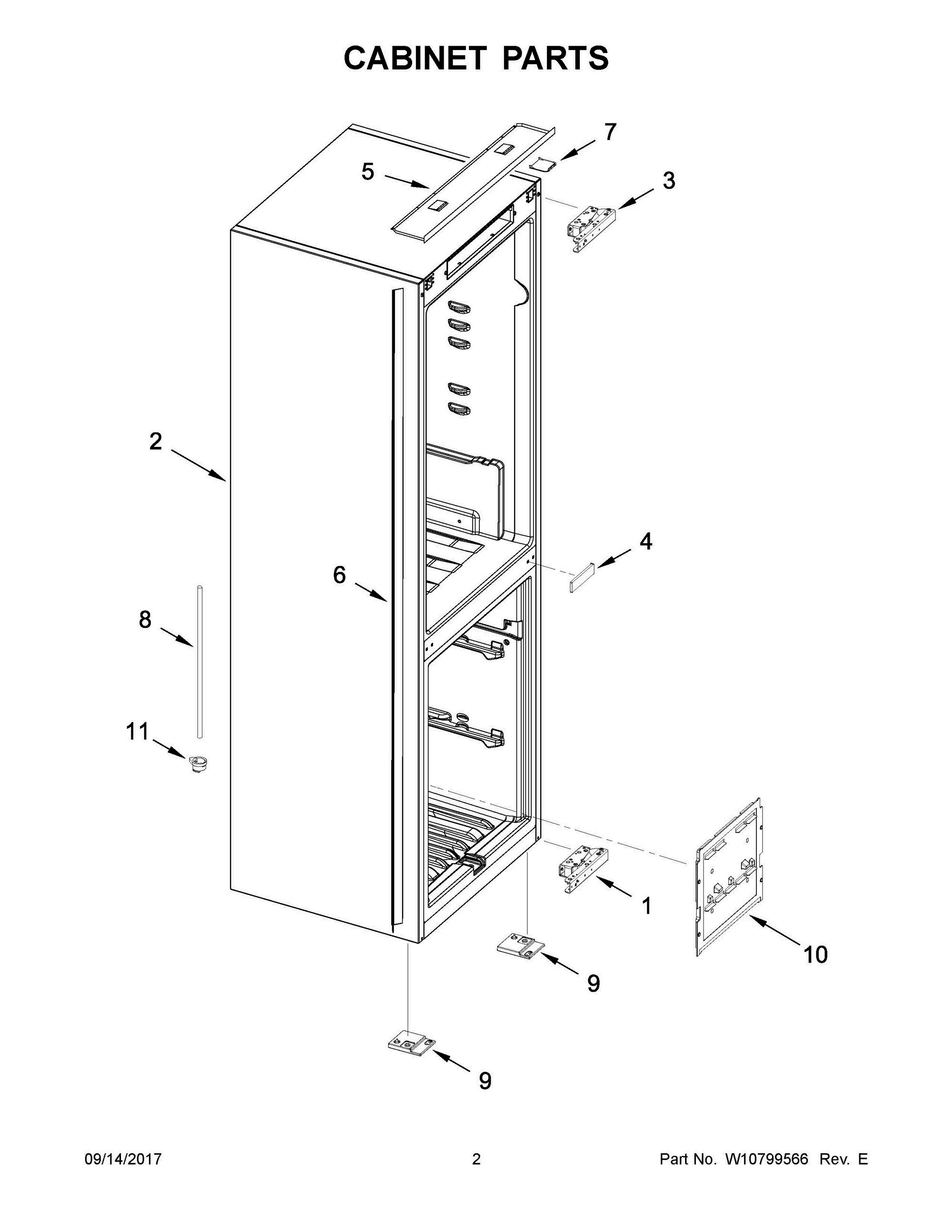02 - CABINET PARTS Diagram and Parts List for KBBX104EPA00  Whirlpool Refrigerator