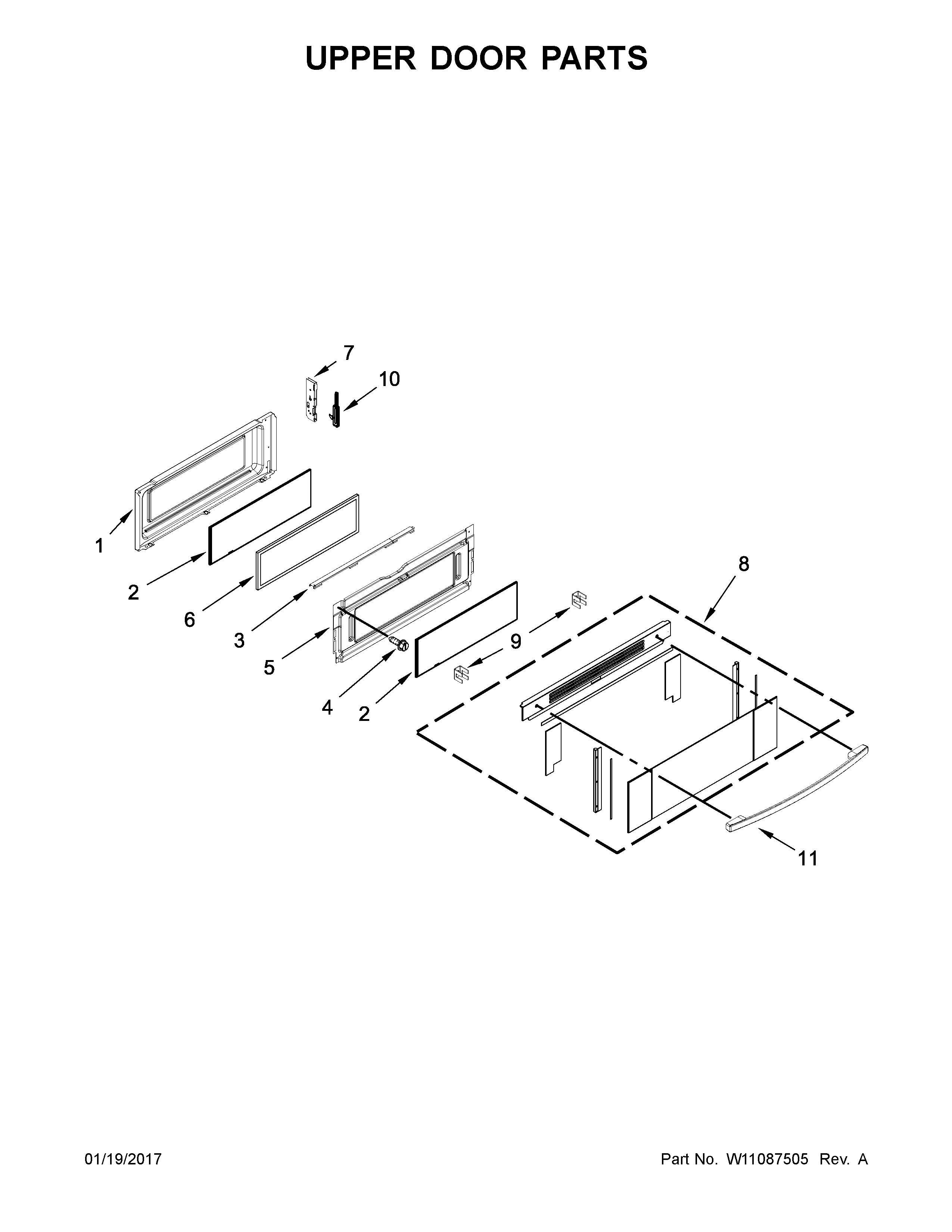 Upper Door Parts Diagram and Parts List for IES900DS03  Whirlpool Range
