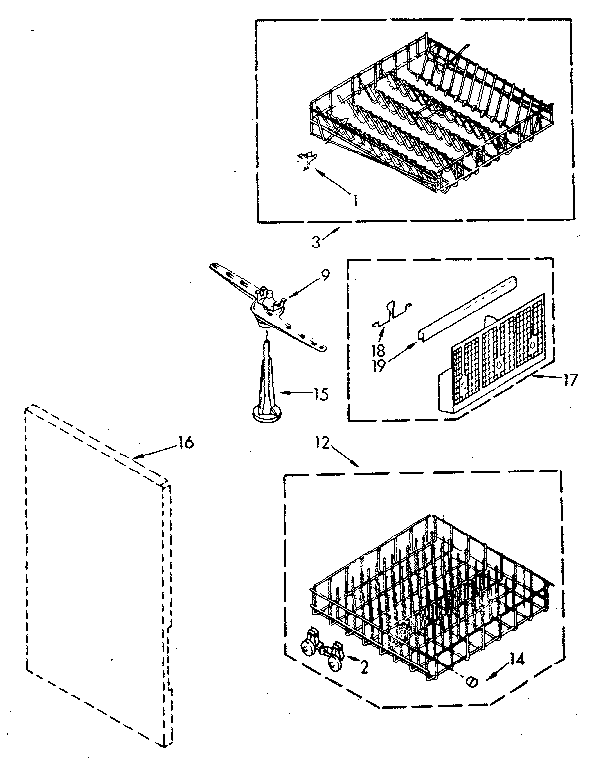 Dishrack Diagram and Parts List for DU7400X5-0  Whirlpool Dishwasher