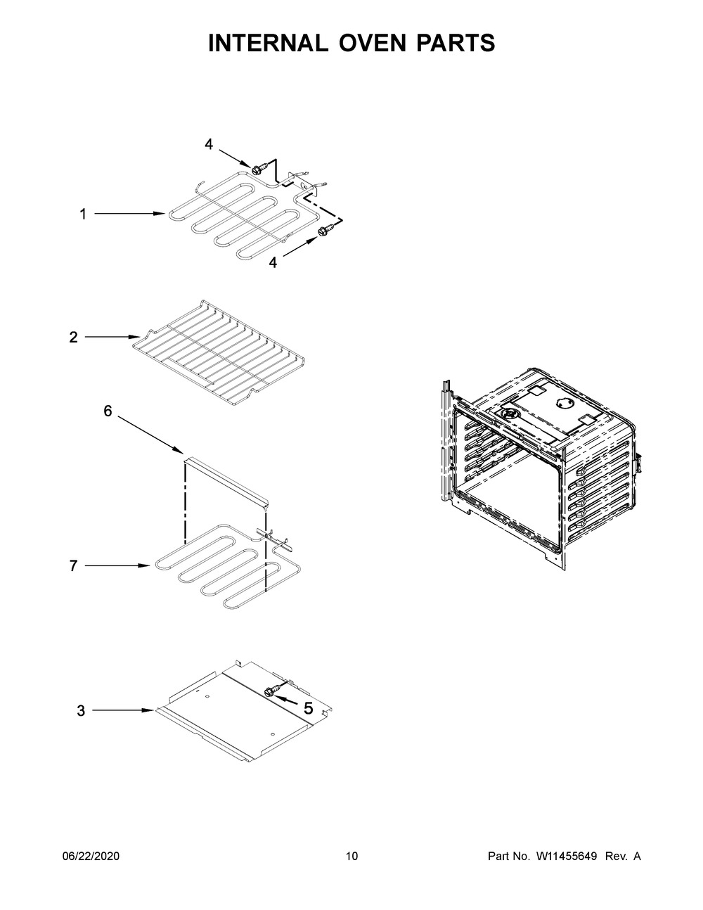 Internal Oven Parts Diagram and Parts List for WOD51EC0HB02  Whirlpool Wall Oven