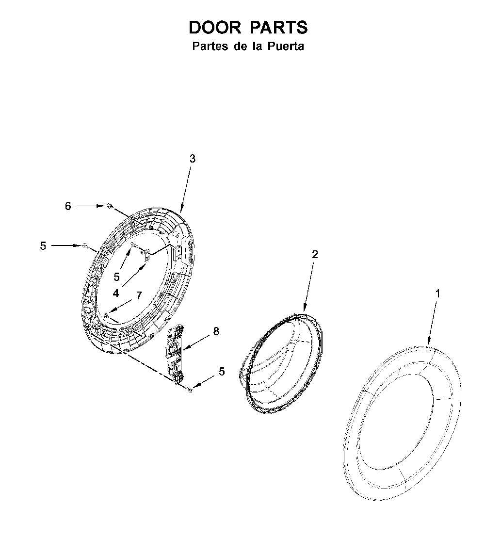 Door parts Diagram and Parts List for 7MWFW560CHW1  Whirlpool Washer