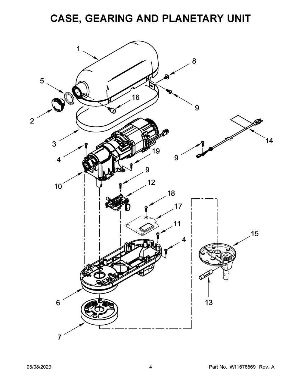 Case, Gearing And Planetary Unit Diagram and Parts List for 5KSM70JPXBCU0  KitchenAid Mixer
