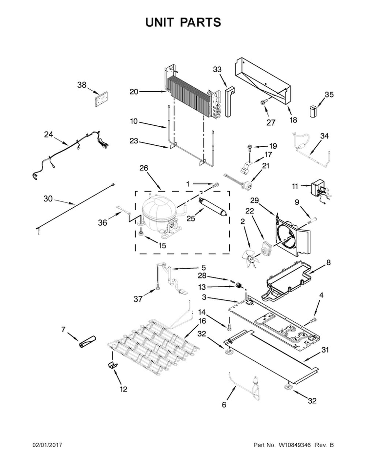 Unit Parts Diagram and Parts List for WRF767SDEM01  Whirlpool Refrigerator