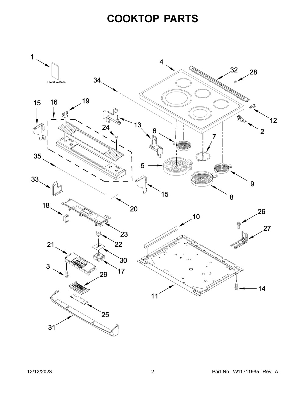 Cooktop Parts Diagram and Parts List for YWEE745H0LZ4  Whirlpool Range