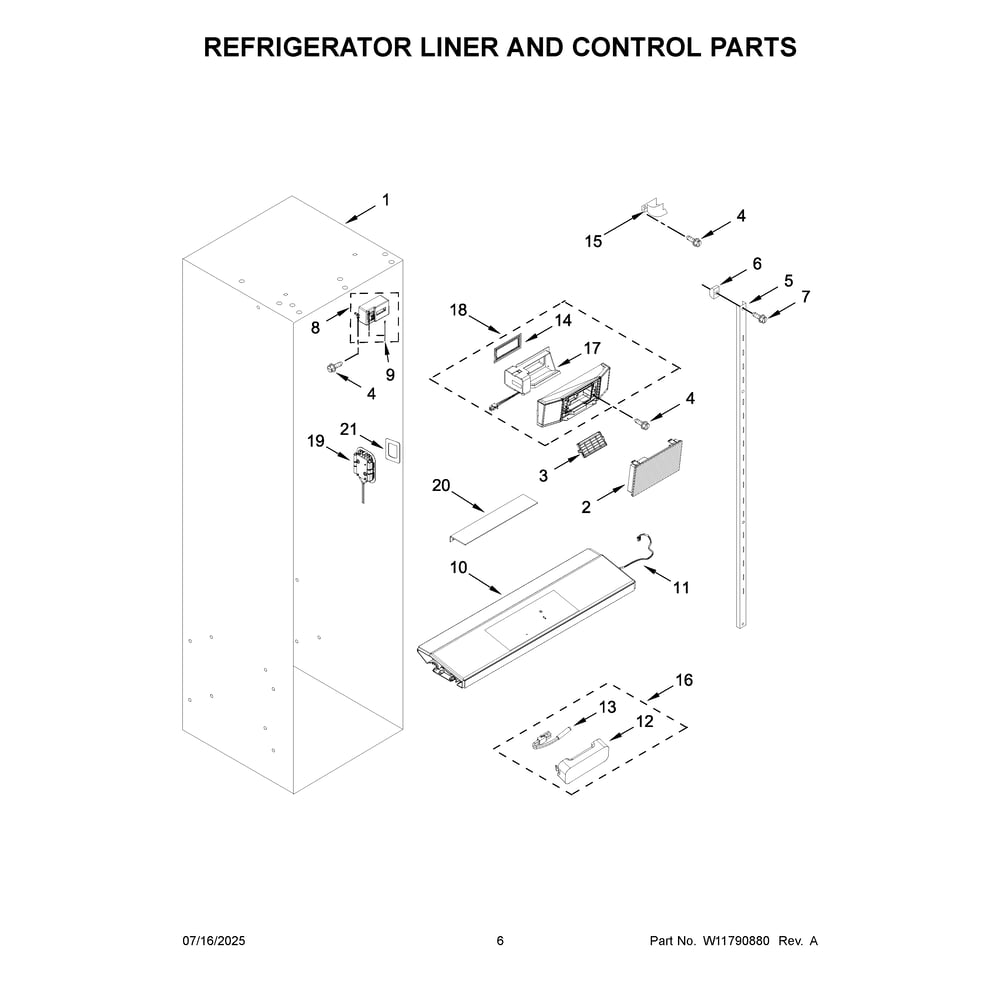 Refrigerator Liner And Control Parts Diagram and Parts List for KBSN702MPA01  KitchenAid Refrigerator