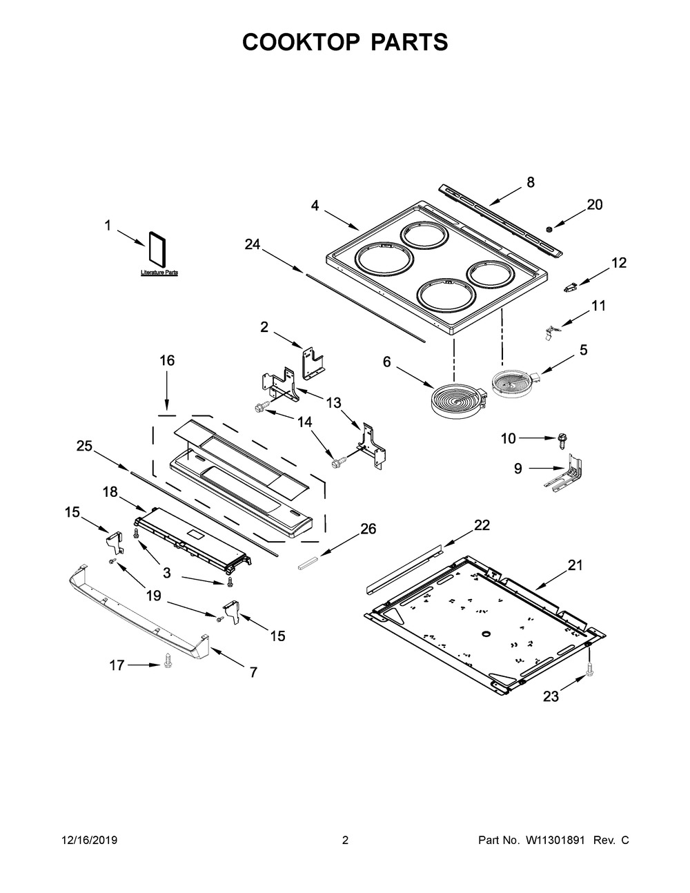 Cooktop Parts Diagram and Parts List for WEE510S0FS2  Whirlpool Range