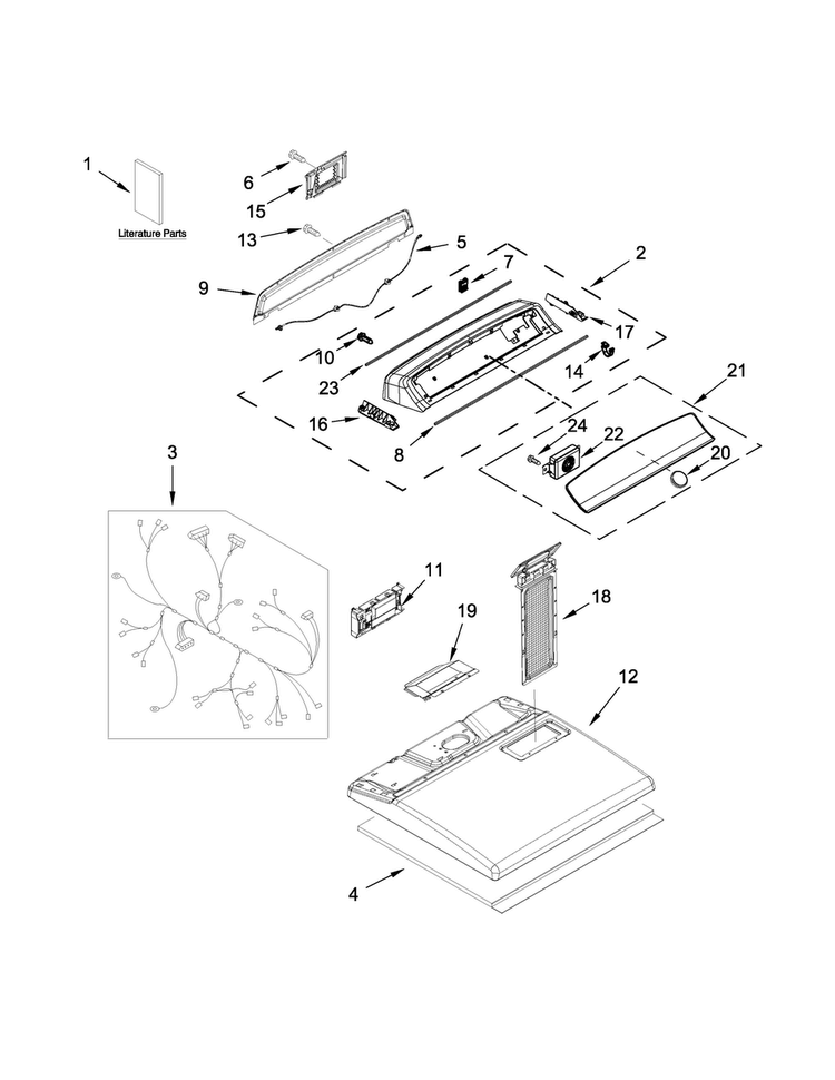 Top And Console Parts Diagram and Parts List for 11066132410  Kenmore Dryer