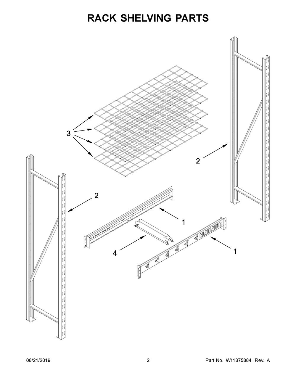 Rack Shelving Parts Diagram and Parts List for GARS484TEG01  Whirlpool Cabinet