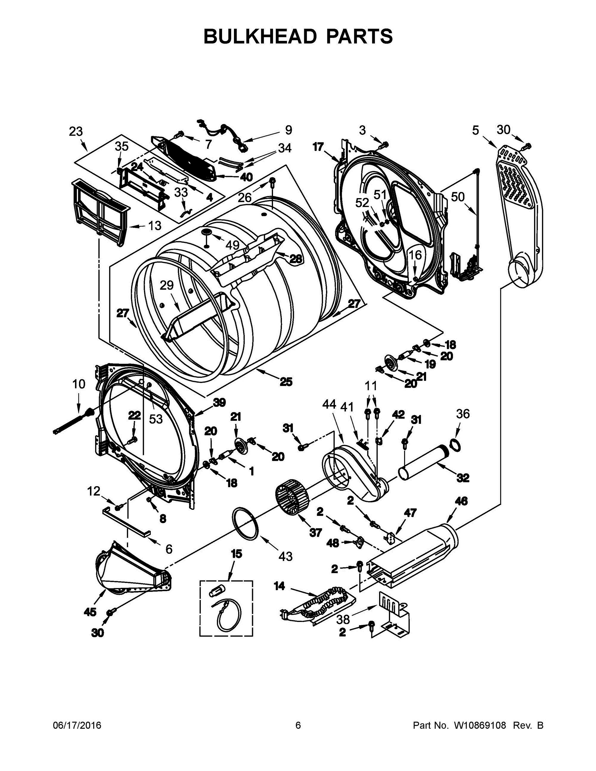 04 - BULKHEAD PARTS Diagram and Parts List for YWED8500DW3  Whirlpool Dryer