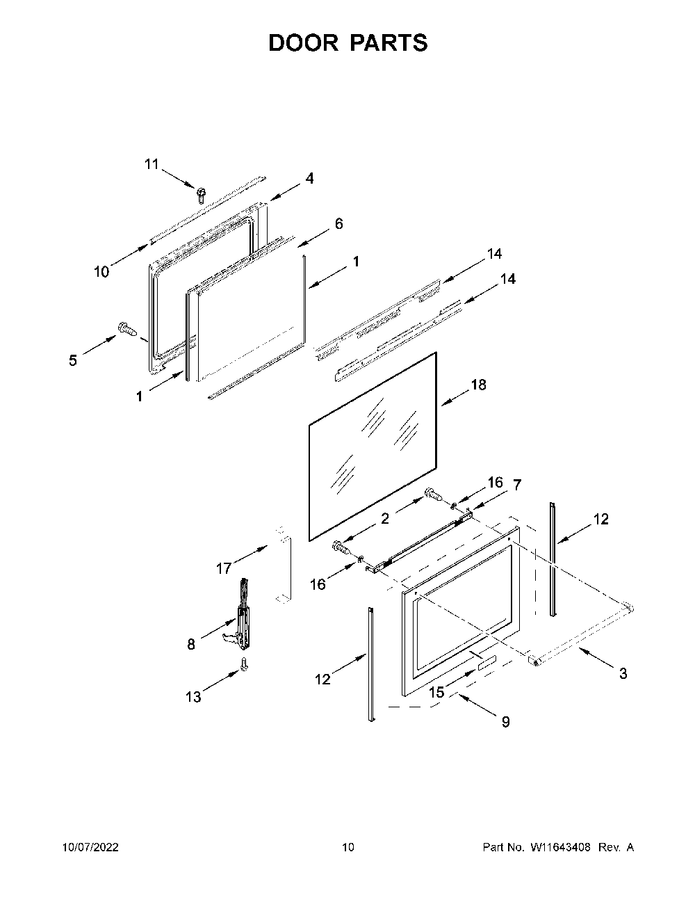 Door Parts Diagram and Parts List for KFGG504KPS3  KitchenAid Range