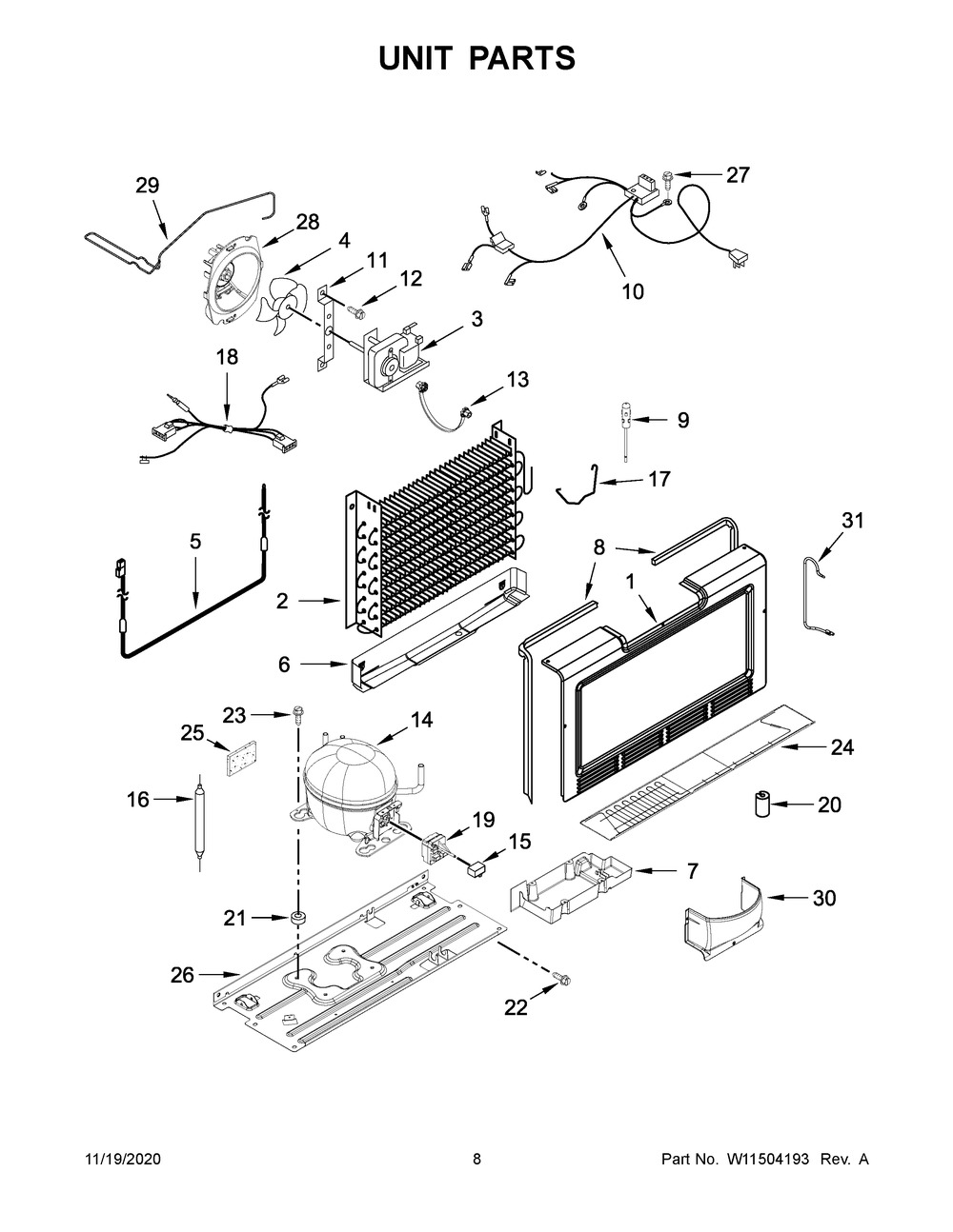 Unit Parts Diagram and Parts List for WZF79R20DW04  Whirlpool Freezer