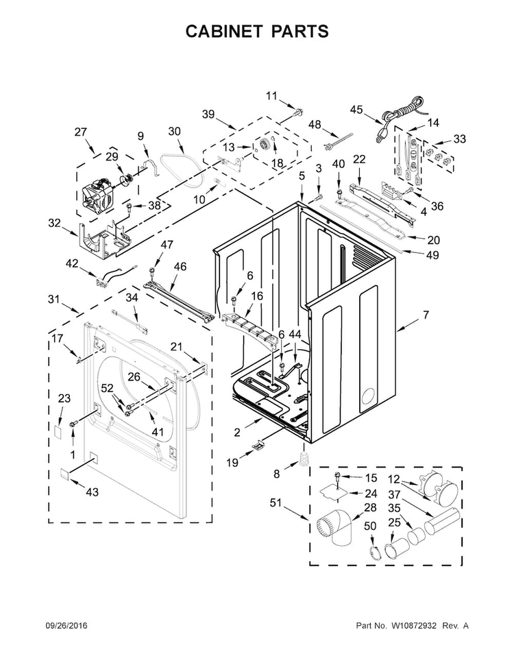 Cabinet Parts Diagram and Parts List for WGD8500DW3  Whirlpool Dryer