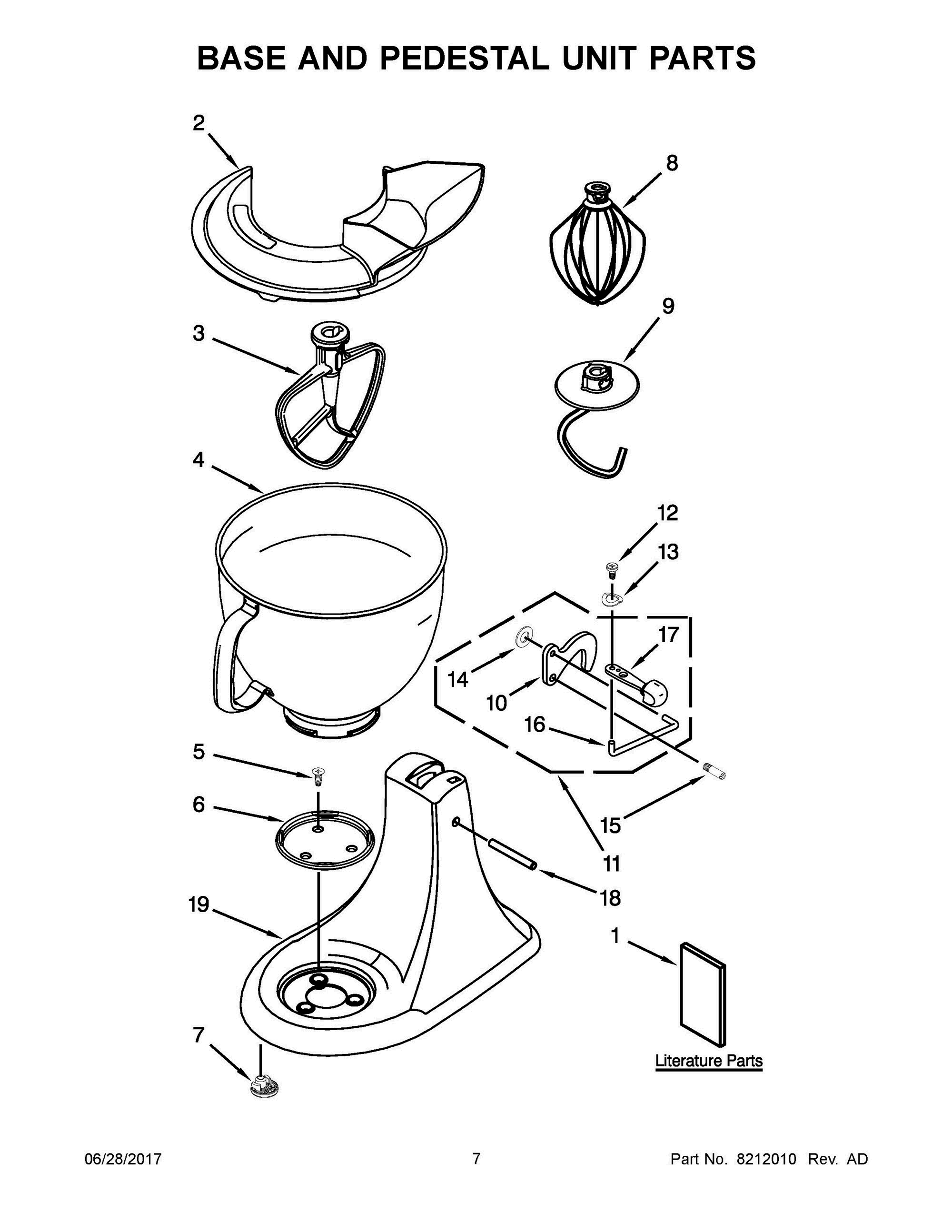 04 - BASE AND PEDESTAL UNIT PARTS Diagram and Parts List for KSM150PSBV0  Whirlpool Mixer