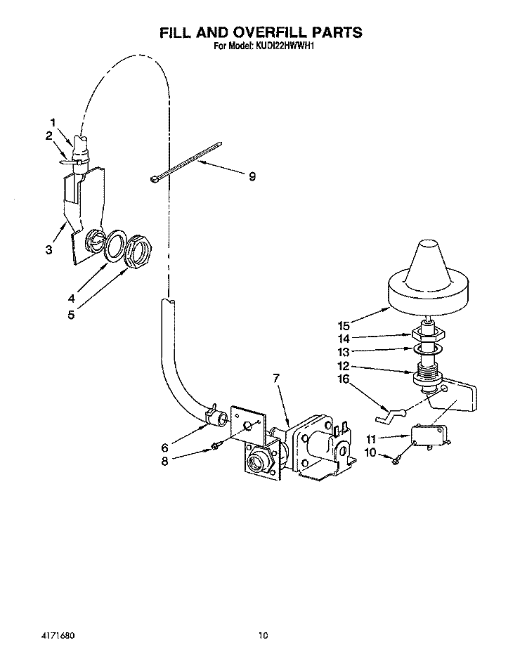 FILL AND OVERFILL Diagram and Parts List for KUDI22HWWH1  KitchenAid Dishwasher
