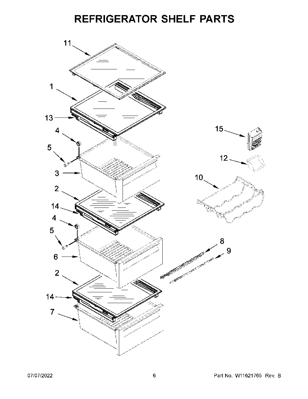 Refrigerator Shelf Parts Diagram and Parts List for KRSC700HPS04  KitchenAid Refrigerator