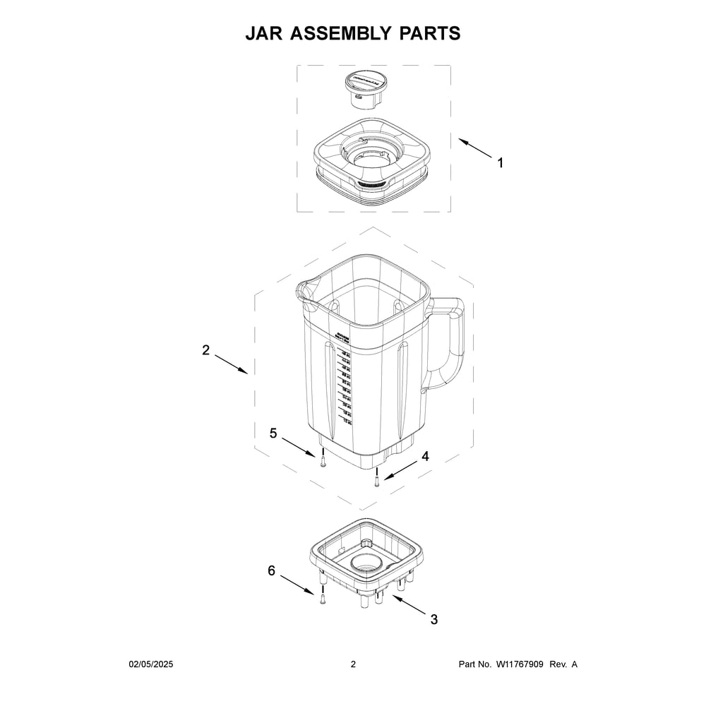 Jar Assembly Parts Diagram and Parts List for 5KSB4026BOB1  KitchenAid Blender