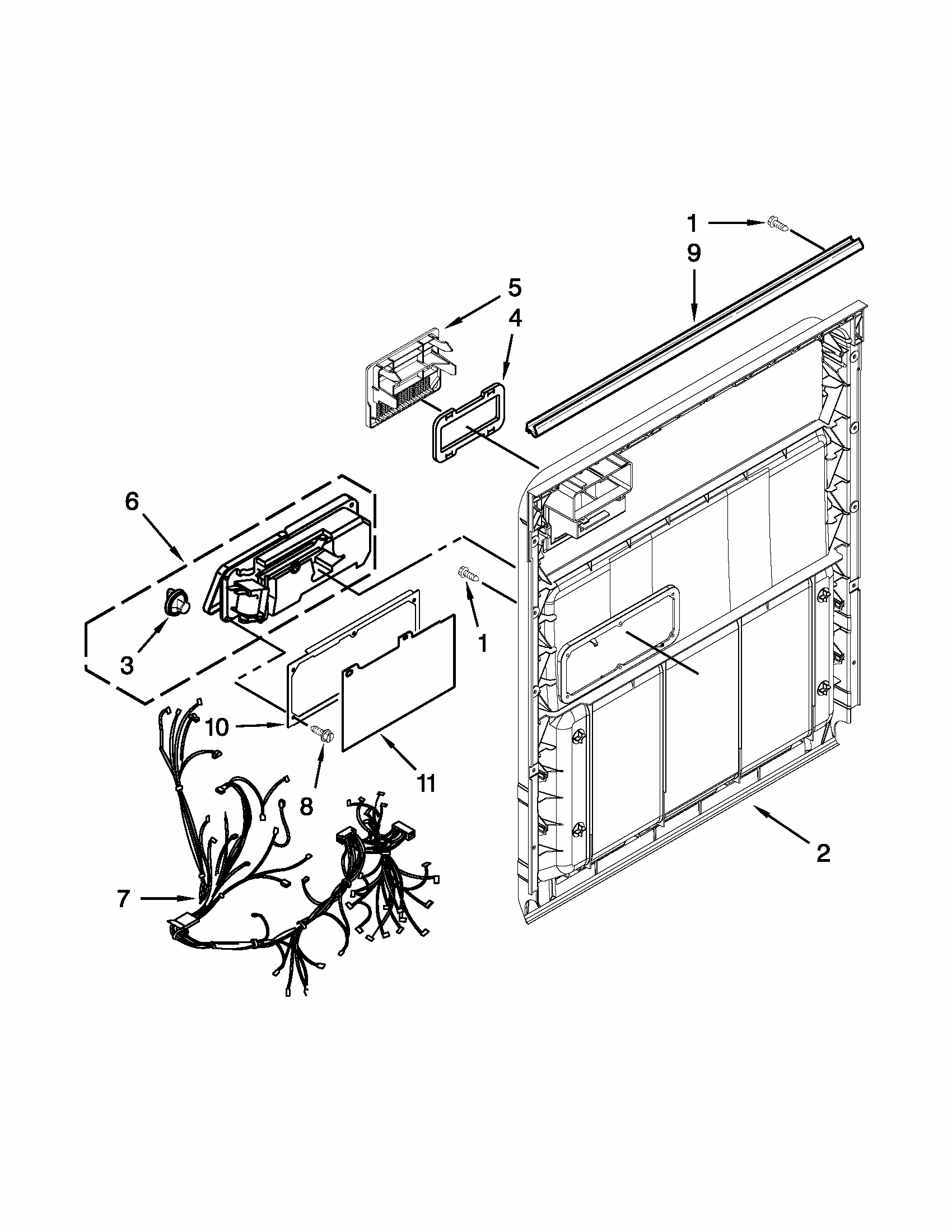 Inner Door Parts Diagram and Parts List for 66517152K212  Kenmore Dishwasher