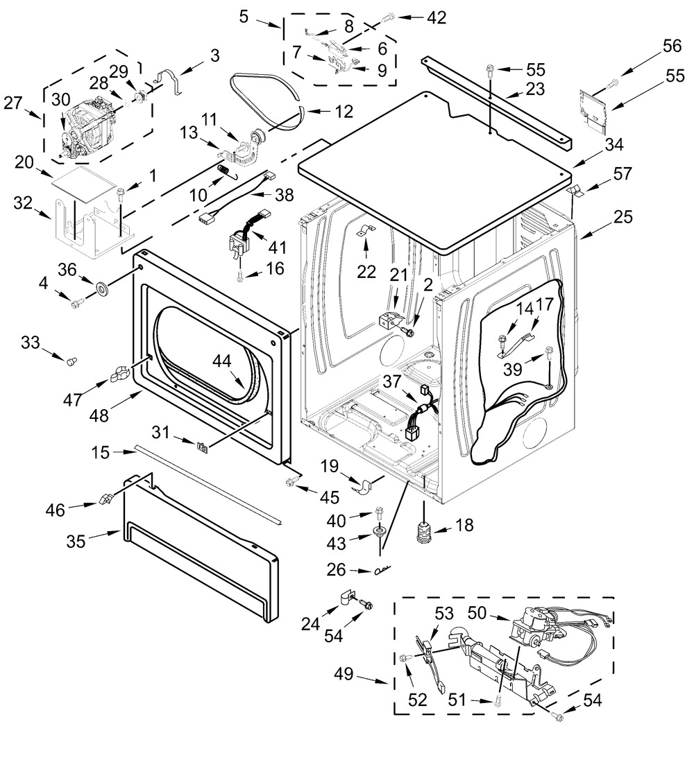 Upper Cabinet And Front Panel Parts Diagram and Parts List for MLG27PRFWW0  Whirlpool Dryer