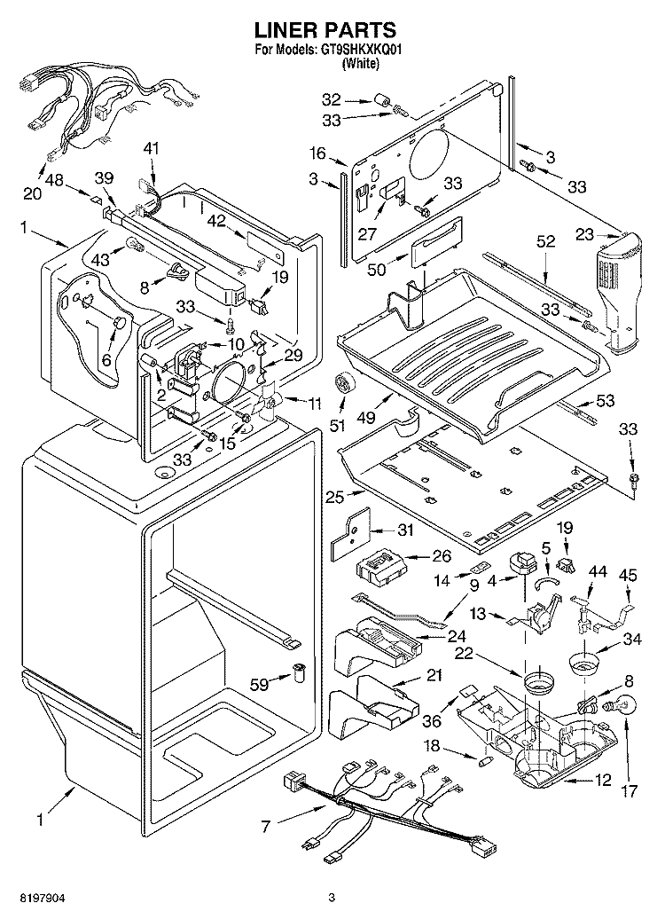 LINER Diagram and Parts List for GT9SHKXKQ01  Whirlpool Refrigerator