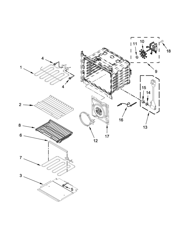 Internal Oven Parts Diagram and Parts List for WOC97ES0ES01  Whirlpool Microwave