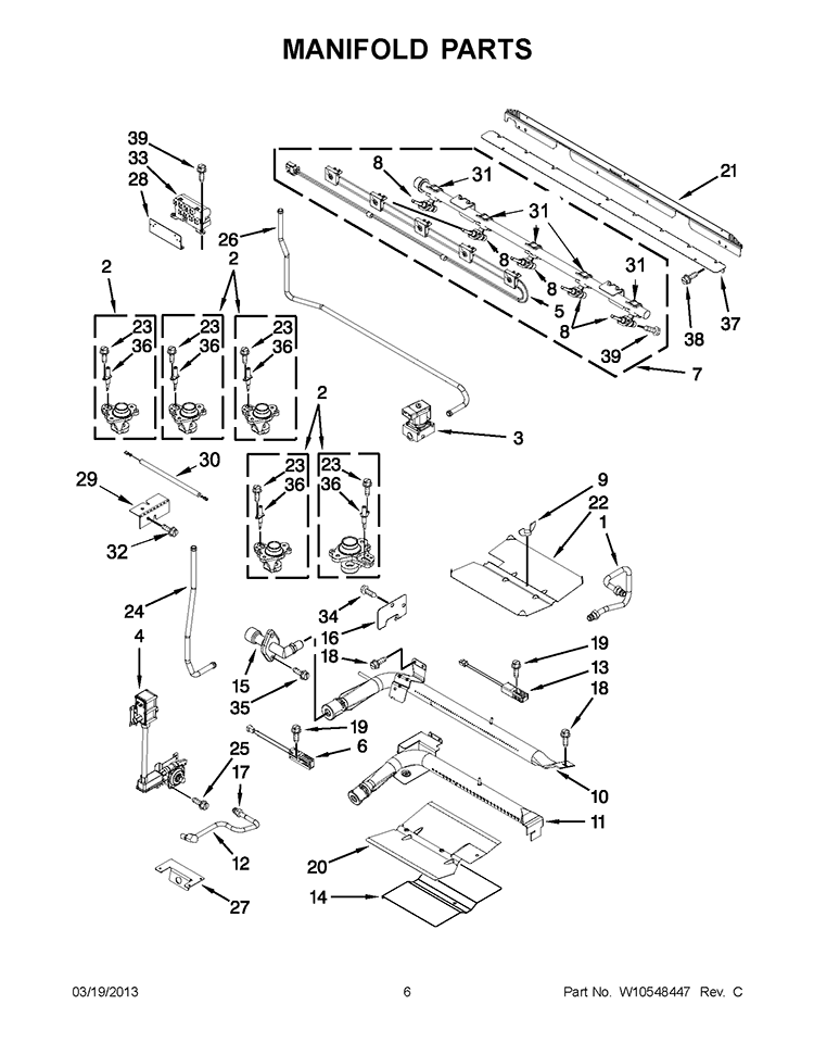 MANIFOLD PARTS Diagram and Parts List for KGRS505XWH04  KitchenAid Range