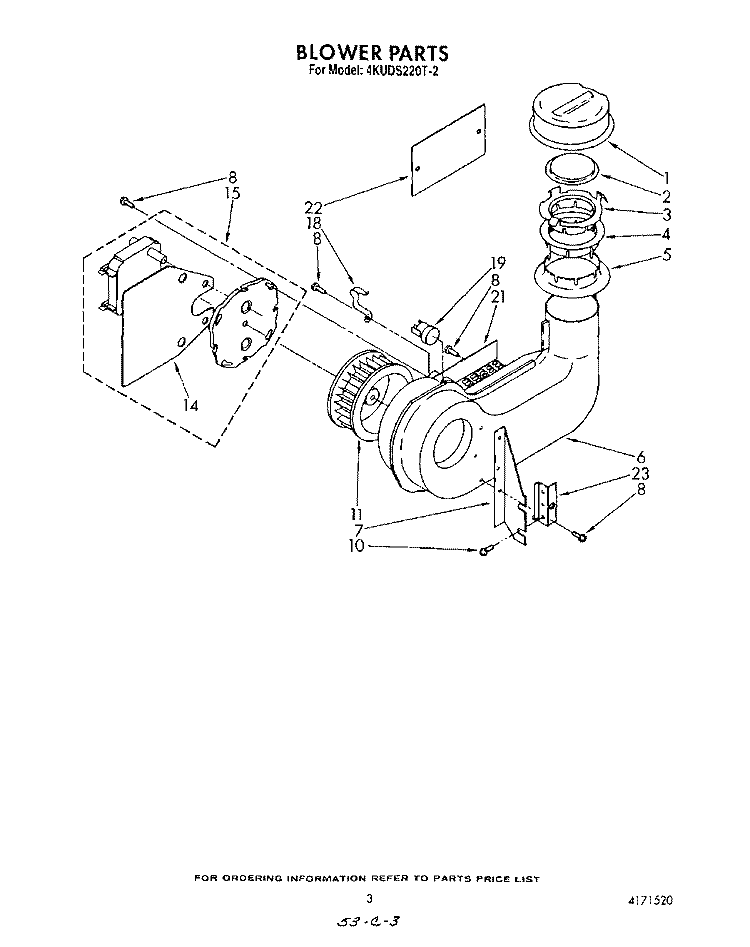 BLOWER Diagram and Parts List for 4KUDS220T2  KitchenAid Dishwasher