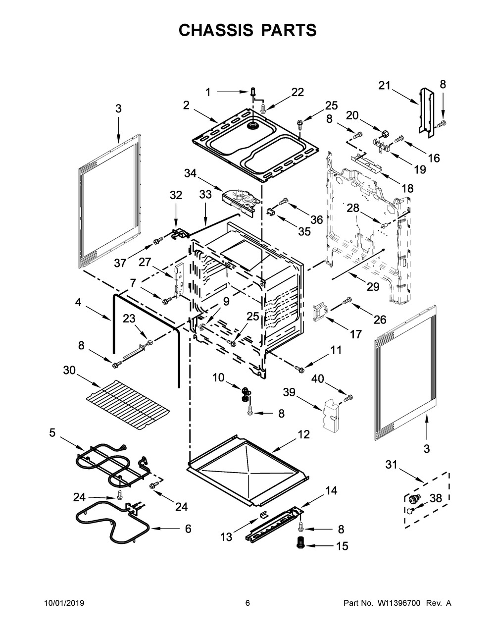 Chassis Parts Diagram and Parts List for WFC310S0EW4  Whirlpool Range