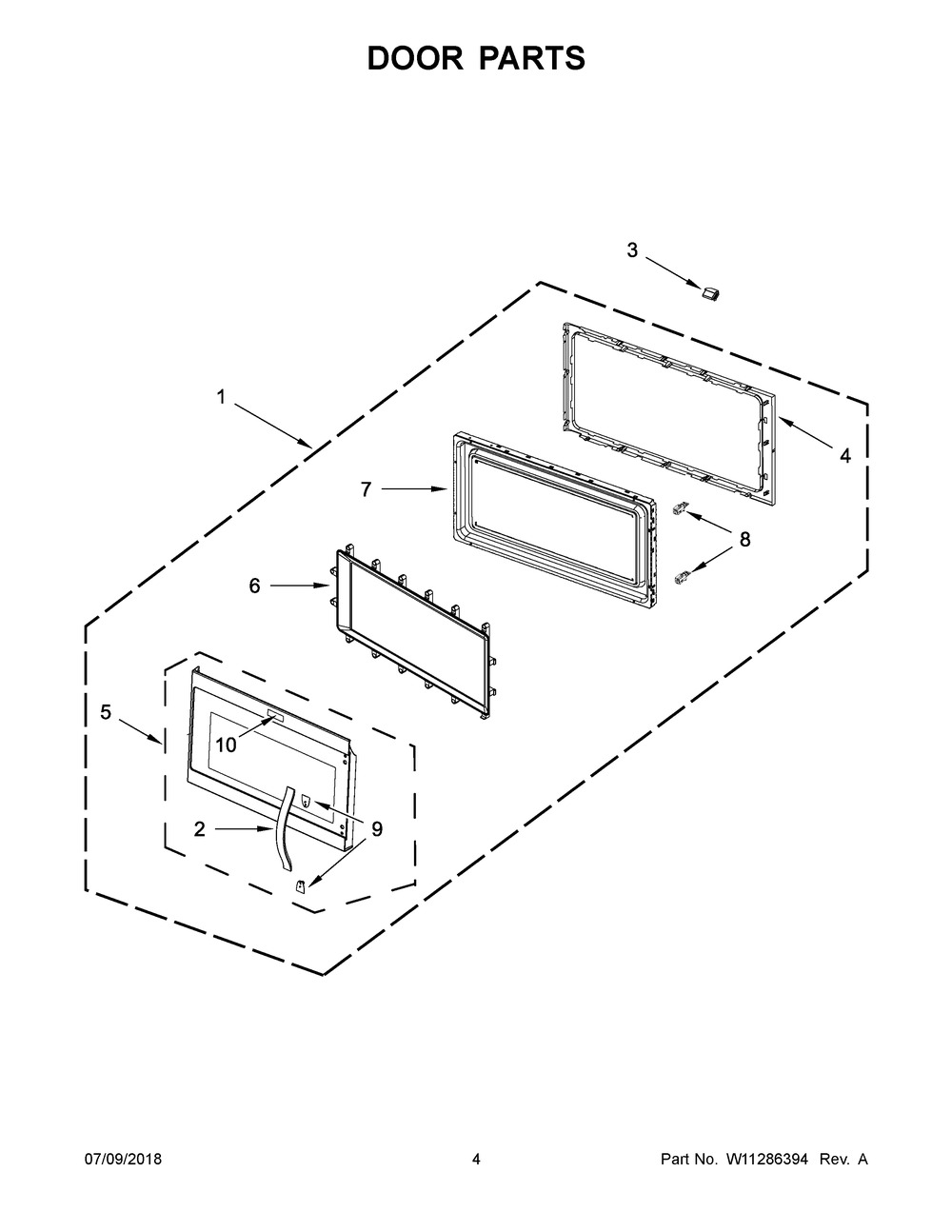 Door Parts Diagram and Parts List for KMHS120EBS4  Whirlpool Microwave