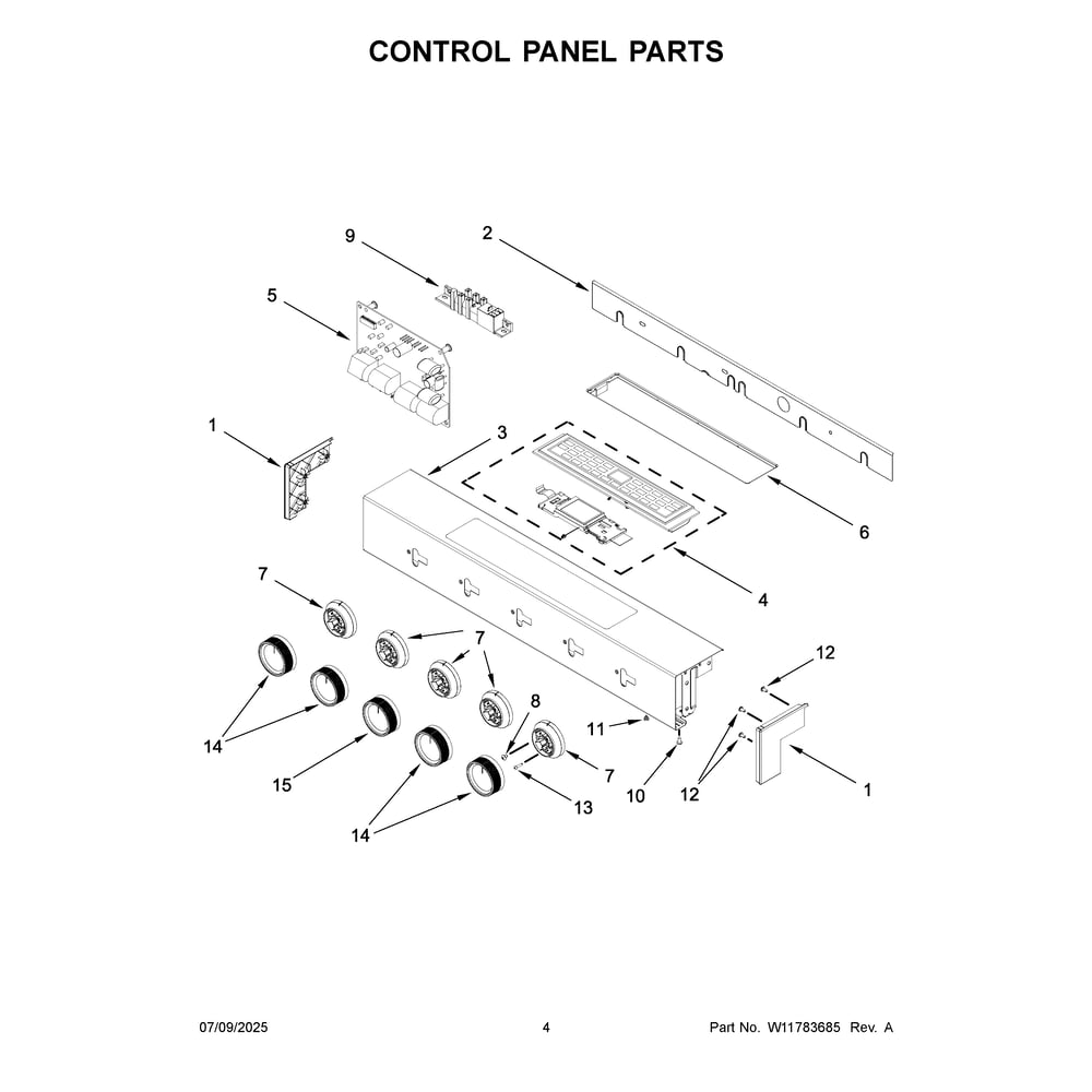 Control Panel Parts Diagram and Parts List for KSGS530SJP0  KitchenAid Range