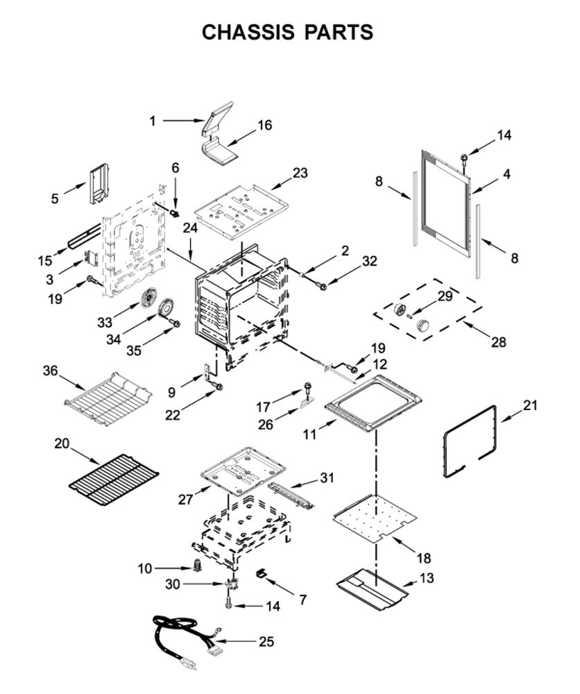 Chassis Parts Diagram and Parts List for WFG775H0HV1  Whirlpool Range