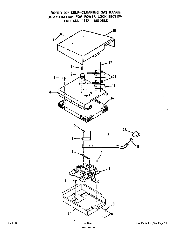 Power Lock Diagram and Parts List for 1347*0A  Roper Range