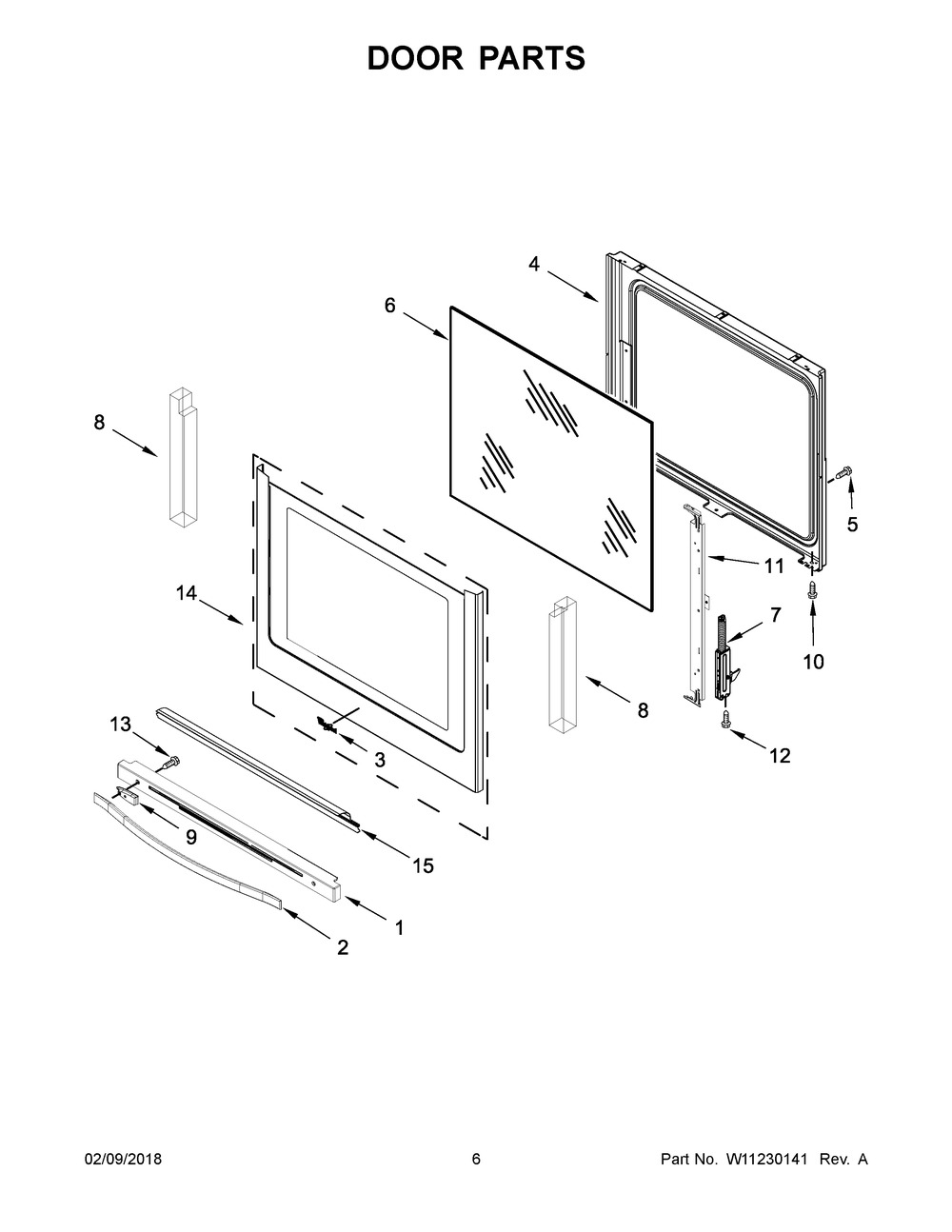 Door Parts Diagram and Parts List for WEE745H0FS2  Whirlpool Range