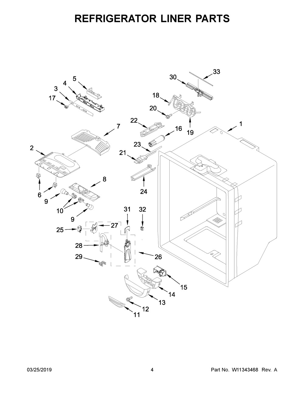 Refrigerator Liner Parts Diagram and Parts List for WRF535SWHW01  Whirlpool Refrigerator